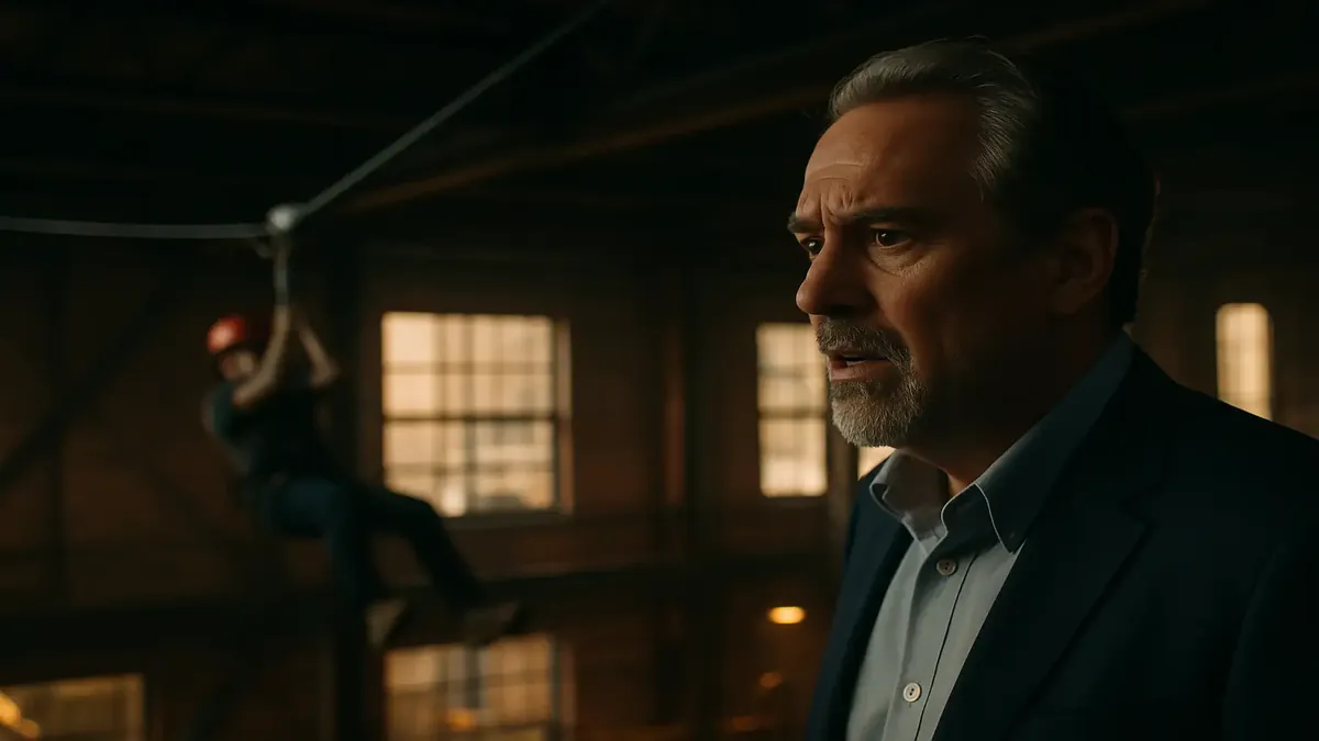 व्यावसायिक मालिक अपने भवन में ज़िपलाइन व्यवसाय पर विचार कर रहा है, संपत्ति का सिनेमाई दृश्य।