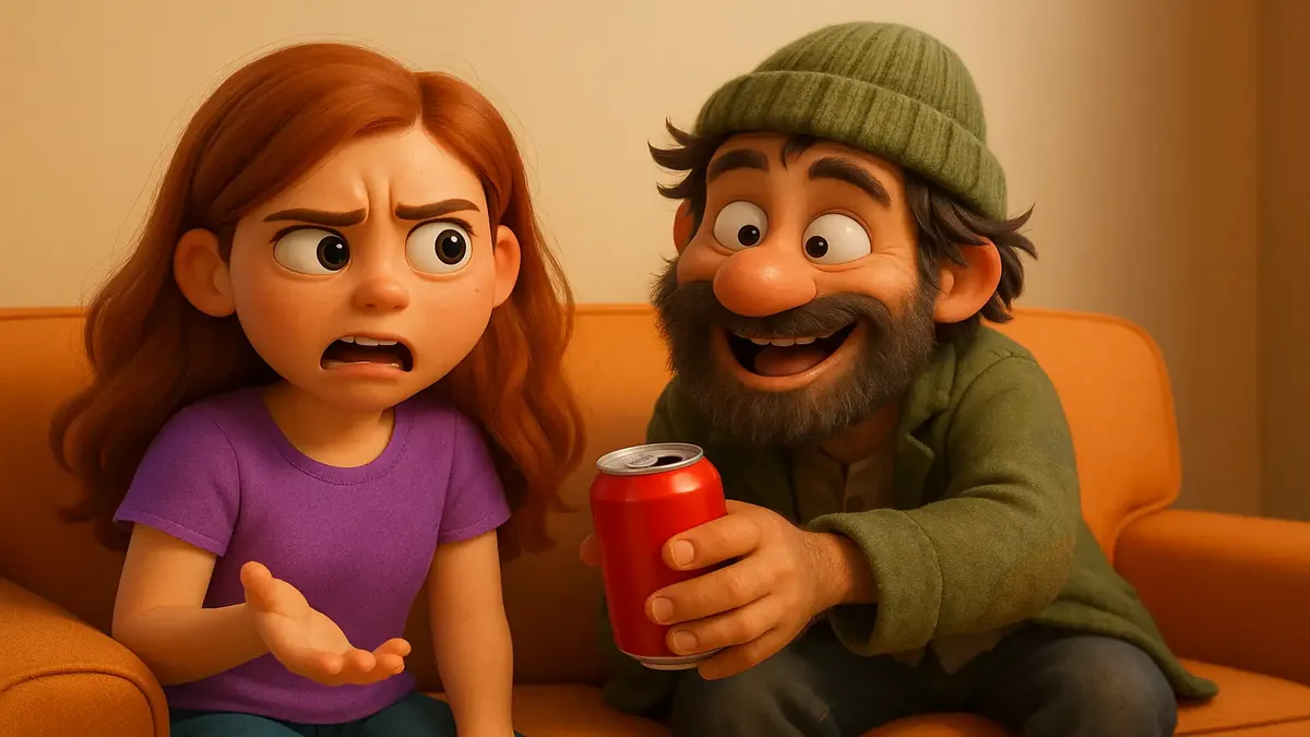 होटल लॉबी में चार्जर मांगता एक बेघर आदमी, निराश नजर आ रहा है।