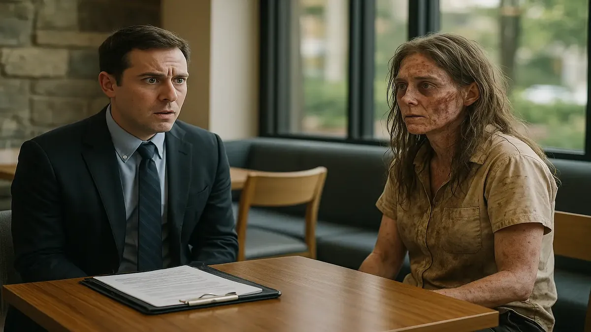 अनपेक्षित साक्षात्कार के दौरान होटल लॉबी की तस्वीर, जो तनावपूर्ण माहौल को दर्शाती है।