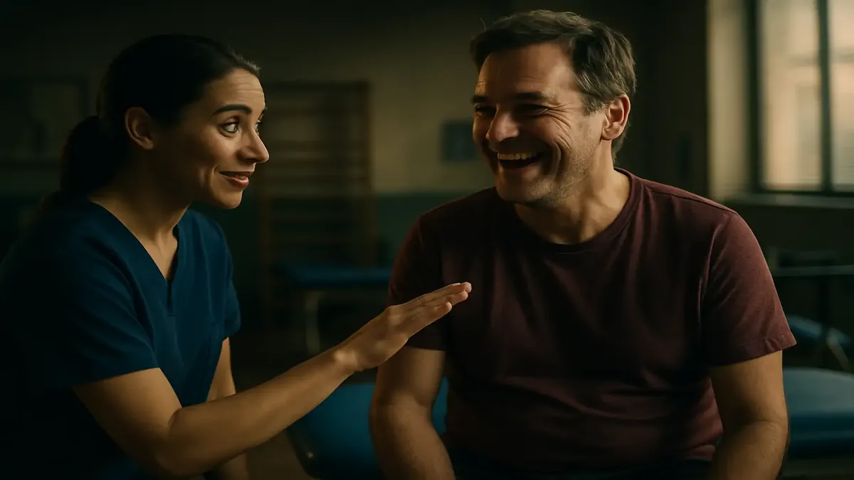 एक व्यक्ति पुनर्वास में मजेदार तरीके से माप के भ्रम को नेविगेट करते हुए, संस्कृति और हंसी का मेल।