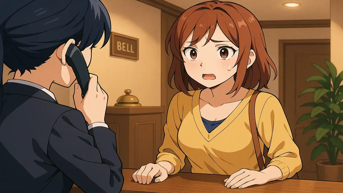 होटल के रिसेप्शन पर एक जोड़ा बिक चुकी जैकूज़ी सुइट के बारे में पूछताछ कर रहा है।