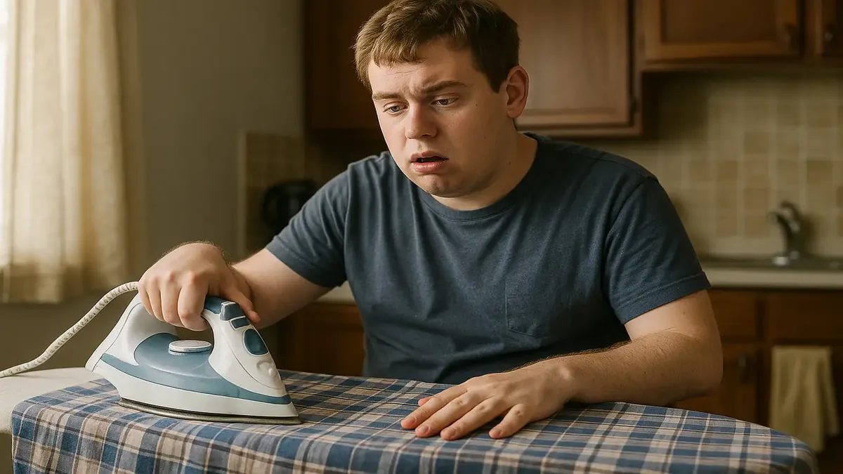 एक युवा पुरुष, जो हल्के ऑटिज्म से ग्रसित है, मुस्कुराते हुए और विचार में डूबा हुआ, दोस्ती और देखभाल का प्रतीक।