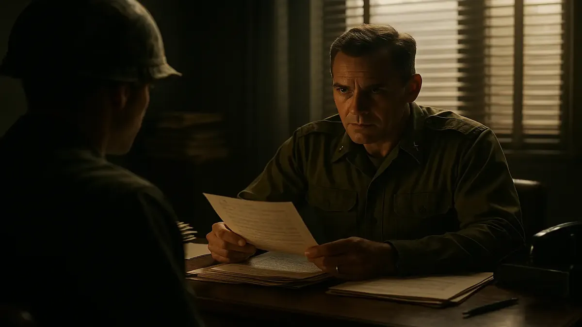 एक सैनिक 60 के दशक की सेना की जिंदगी को याद कर रहा है, उसके चारों ओर दस्तावेज़ और विदेश सेवा की यादें हैं।