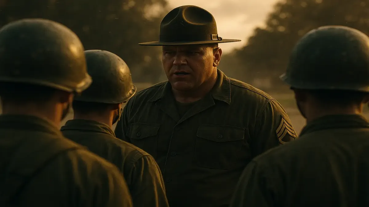 1960 के दशक के अनुभवी नेता सार्जेंट फ्रेंच के साथ प्रशिक्षण ले रहे सैनिक।