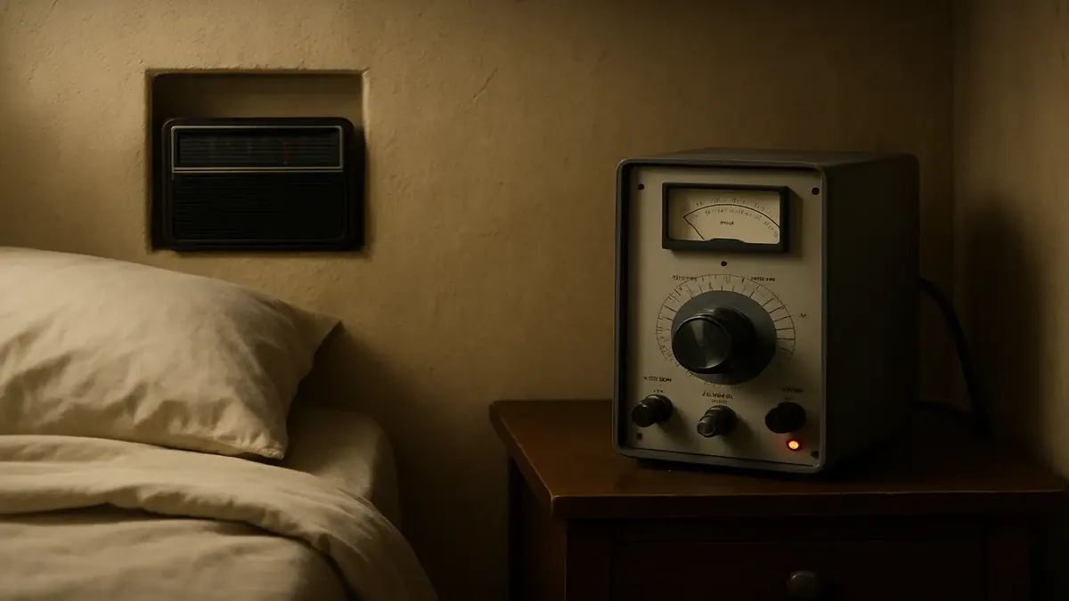 पतली दीवारों वाला अपार्टमेंट, सुबह तेज़ आवाज़ में रेडियो बजाते हुए, पड़ोसियों के बीच शोर की समस्या को दर्शाता है।