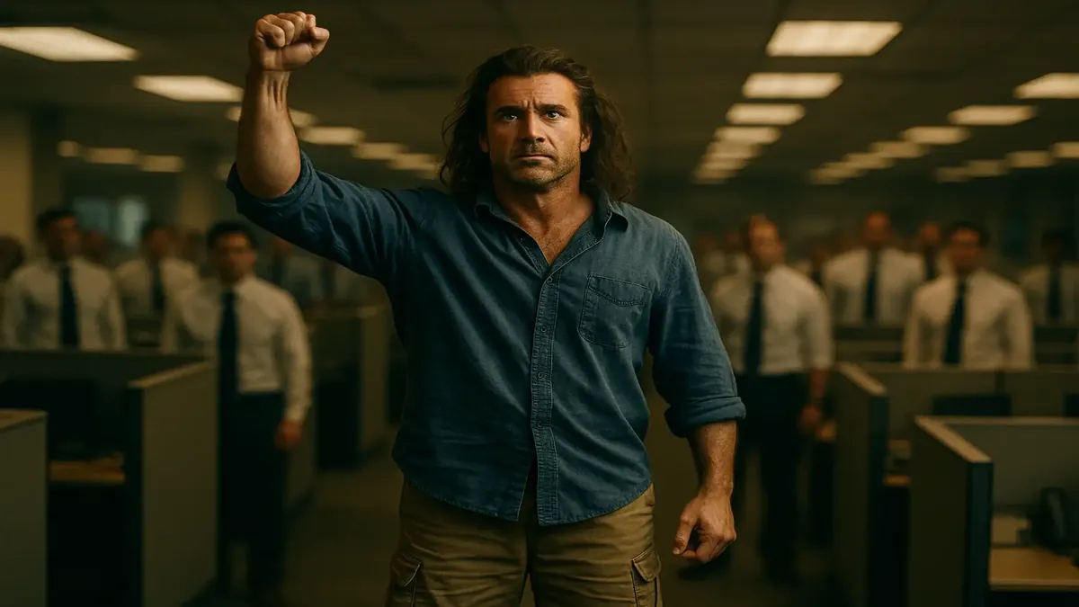 एक कॉर्पोरेट सेटिंग में अनुभवहीन नेतृत्व से जूझती आईटी टीम की तनावपूर्ण छवि।