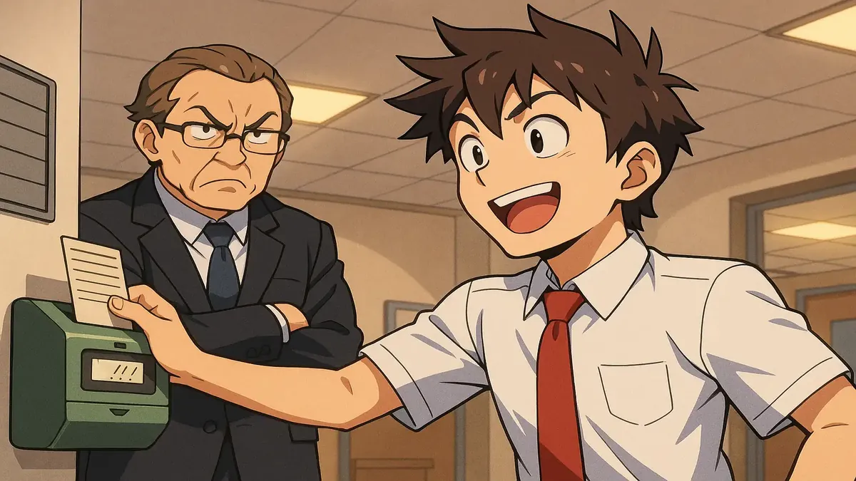 आराम से काम करने वाले ऑफिस कर्मचारी की एनीमे चित्रण, जो काम पर आना-जाना कर रहे हैं।