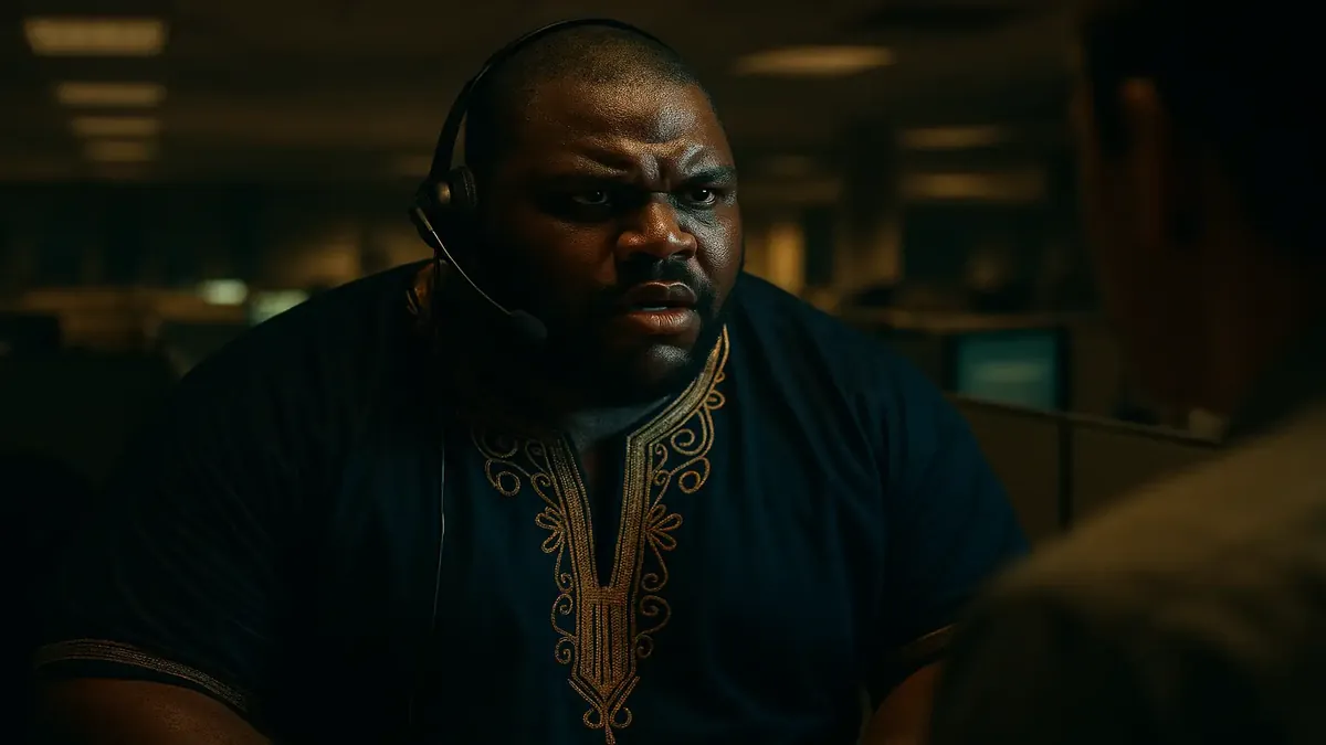 एक कॉल सेंटर कर्मचारी गर्मी से जूझते हुए कॉल पर है।