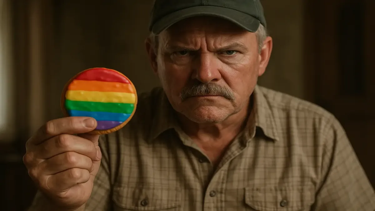 एक फोटो-यथार्थवादी कुकी जो पूर्वाग्रह और समर्पण के बारे में व्यंग्यात्मक संदेश देती है।