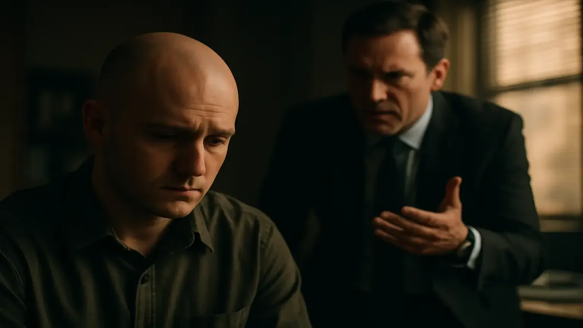 एक गंजे पुरुष का चित्र जो कार्यस्थल के बाल नीति में बदलाव पर विचार कर रहा है।