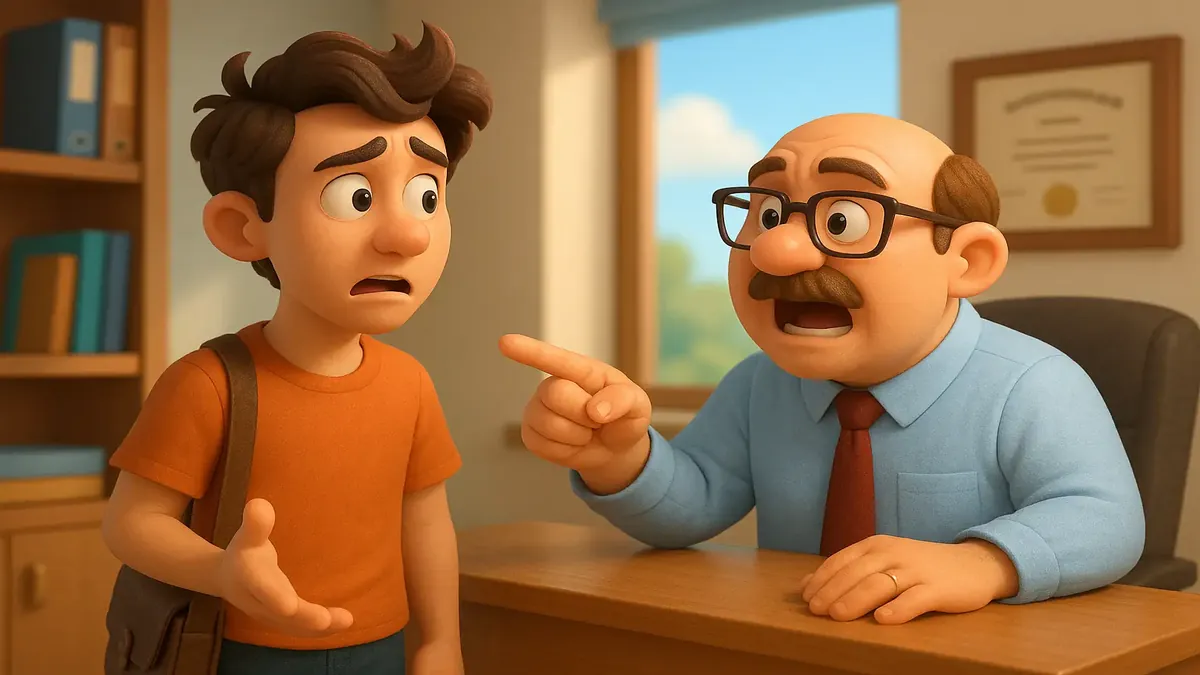 वित्तीय स्वतंत्रता और विकास की तलाश में नौकरी छोड़ने पर विचार करते व्यक्ति का कार्टून-3D चित्रण।