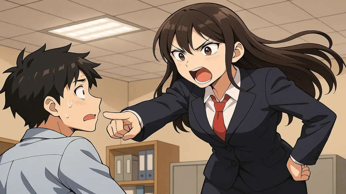 काम में चुनौतियों का सामना कर रहे एक निराश इंजीनियर का एनीमे चित्र, छोटे टीमों में इस्तीफे के दुविधाओं का प्रतीक।