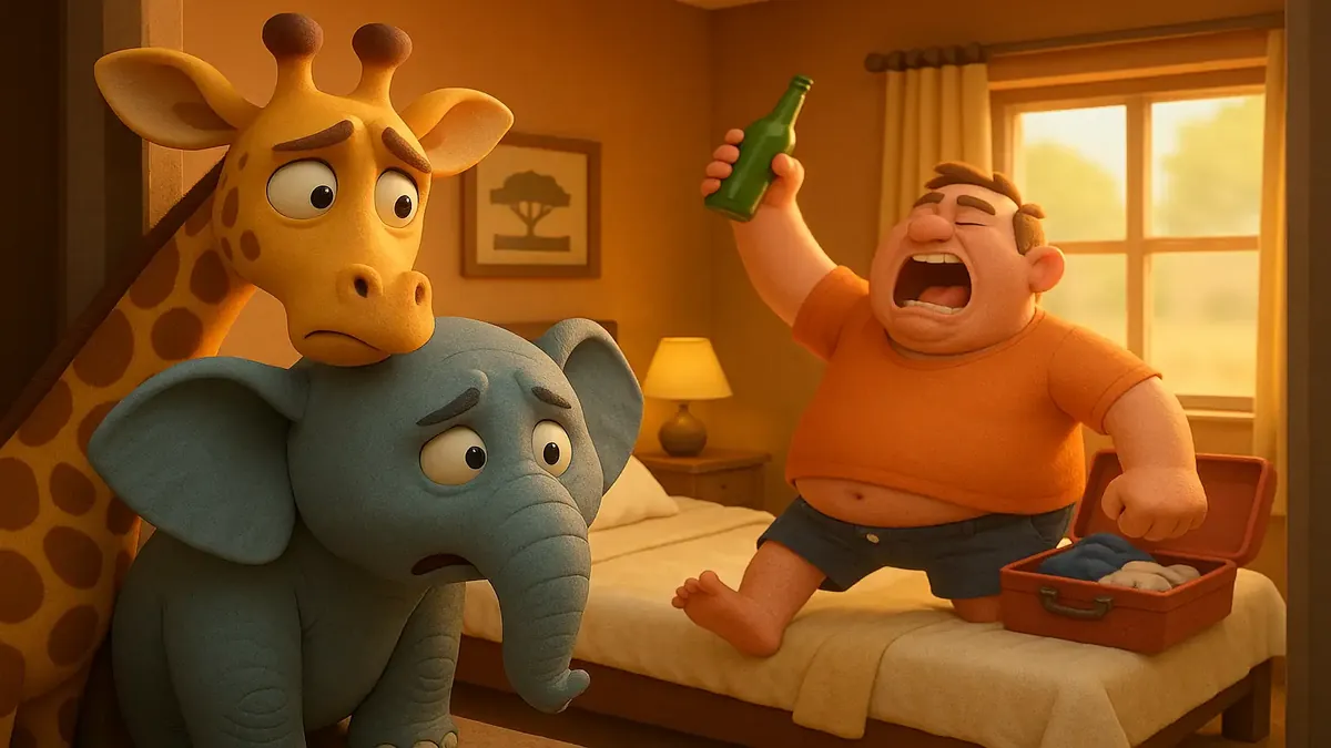 ஒரு விளையாட்டு காப்பகத்தில் அமைந்துள்ள வசதியான B&B-ஐ காட்டும் கார்டூன் பாணி 3D வர்ணனை.