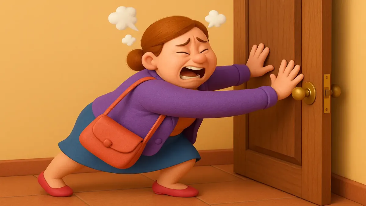 मुस्कुराती हुई, गर्मजोशी और हास्य से भरी केविना नाम की दयालु रिसेप्शनिस्ट का कार्टून 3D चित्रण।