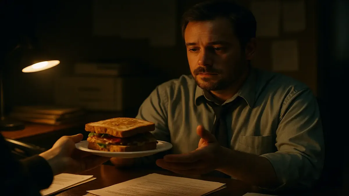 एक रेट्रो कैफे में स्वादिष्ट भोजन का आनंद ले रहे ग्राहक का भावुक दृश्य, यादों और cravings को जगाता है।