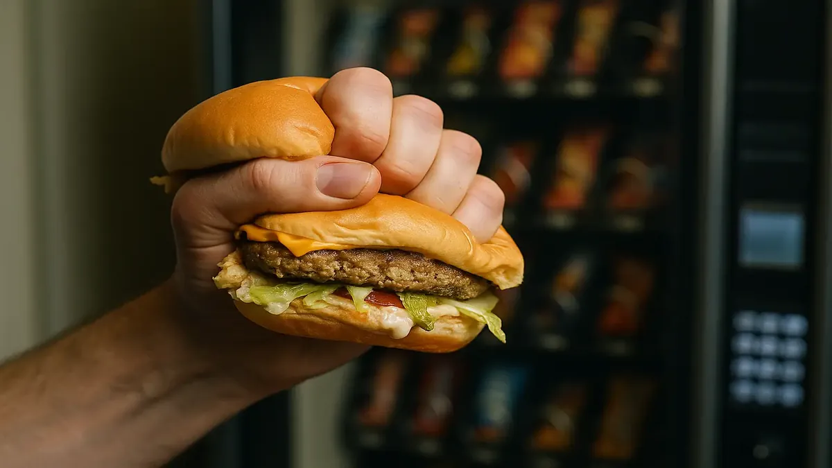 नाश्ते से भरा वेंडिंग मशीन, कंपनी कार्ड के उपयोग और कार्यस्थल की खाद्य संस्कृति को दर्शाता है।