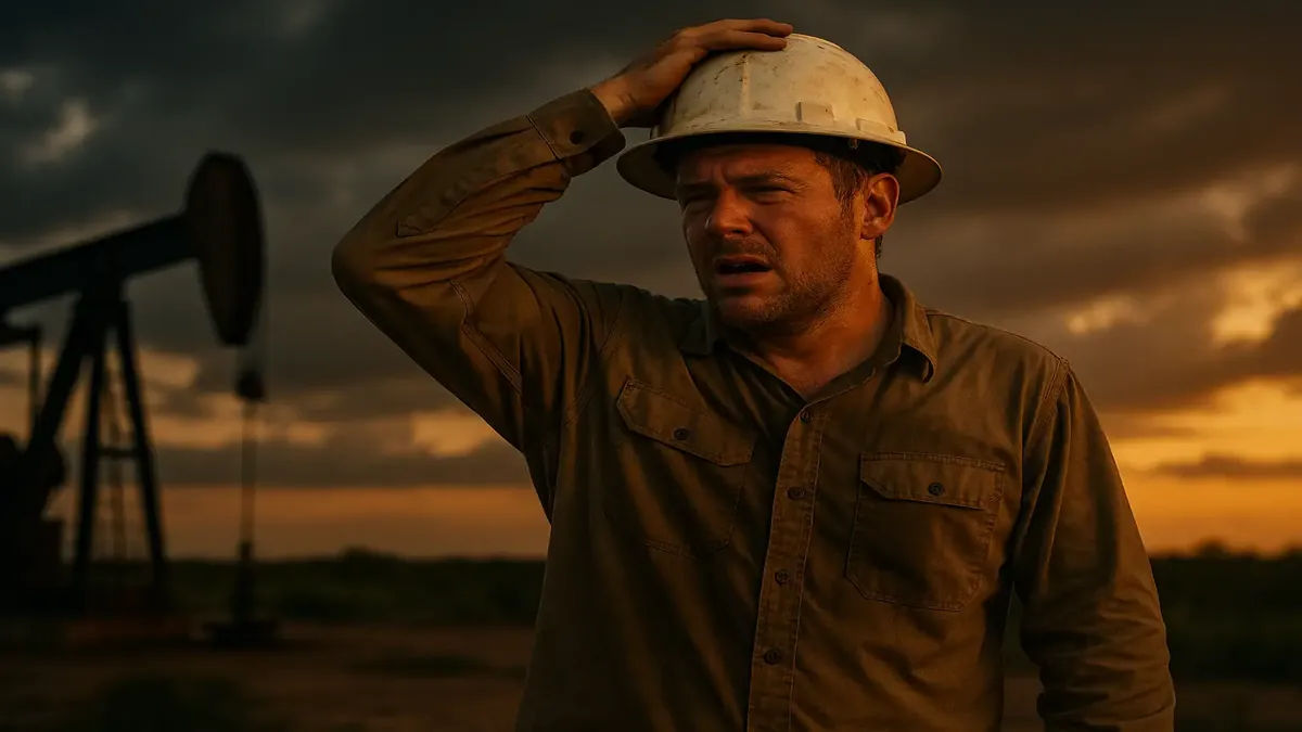 Oilfield worker in flame-resistant gear under a scorching Texas sun, highlighting safety challenges in extreme heat.
