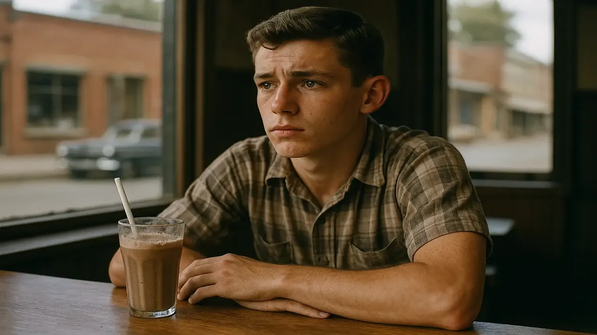 A nostalgic photo of a young man in the late 1950s, evoking memories of small-town life.