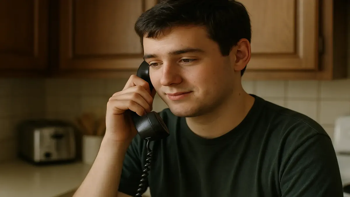 A busy morning scene at a checkout counter, showcasing routine tasks and a phone ringing in the background.