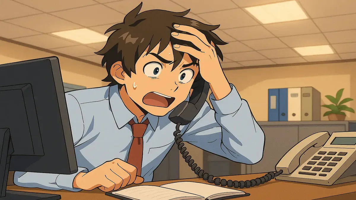 Anime illustration of a phone conversation about rental rates, capturing a humorous misunderstanding.