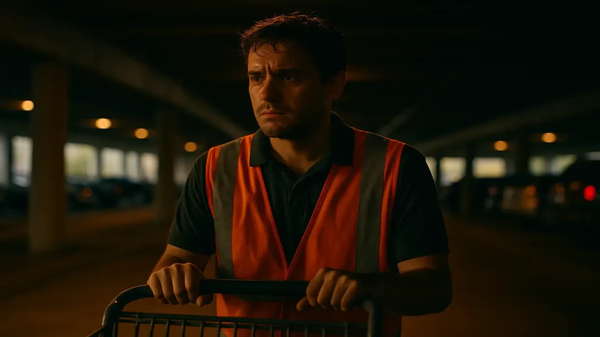 Employee feeling conflicted after yelling at a customer in a retail store parking lot.