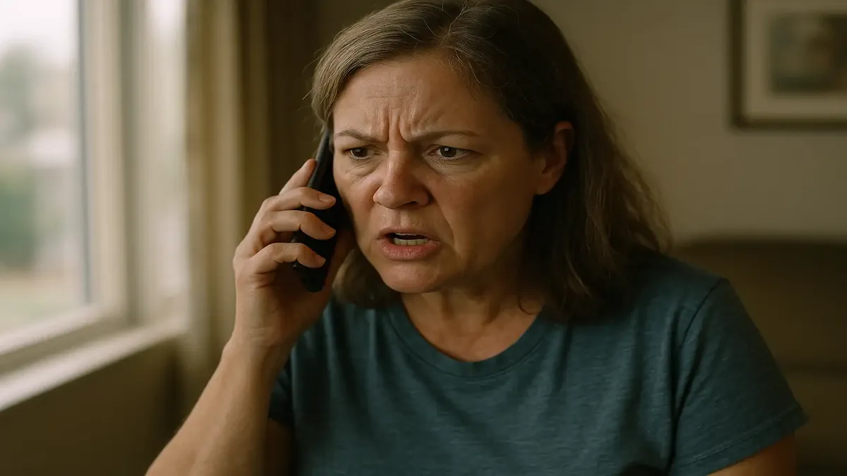 Frustrated couple discussing pool issues after hurricane damage at a vacation rental property.