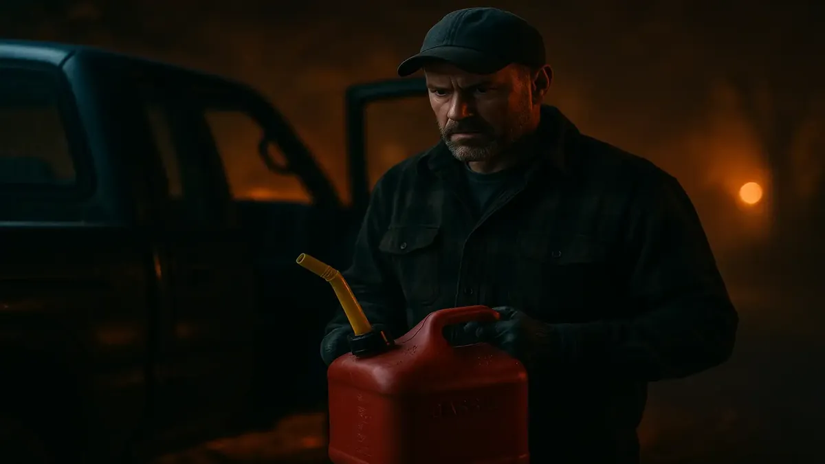 Gas cans in a truck bed, highlighting theft issues faced by landscaping crews.