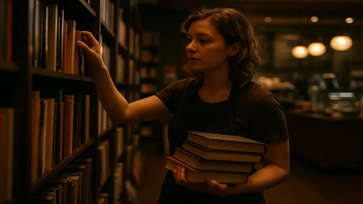 Cozy coffee shop inside a bookstore, where high school memories and friendships brew together.