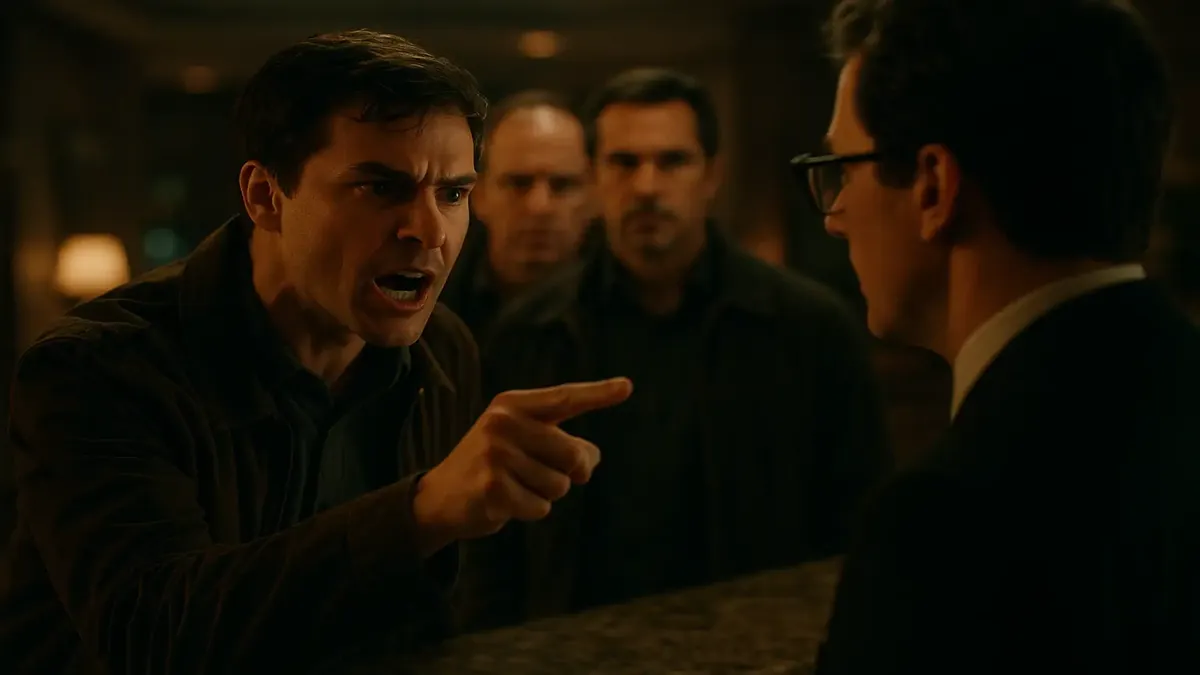 Group of hotel guests checking out, illustrating a rewards program dispute and fraud concerns.