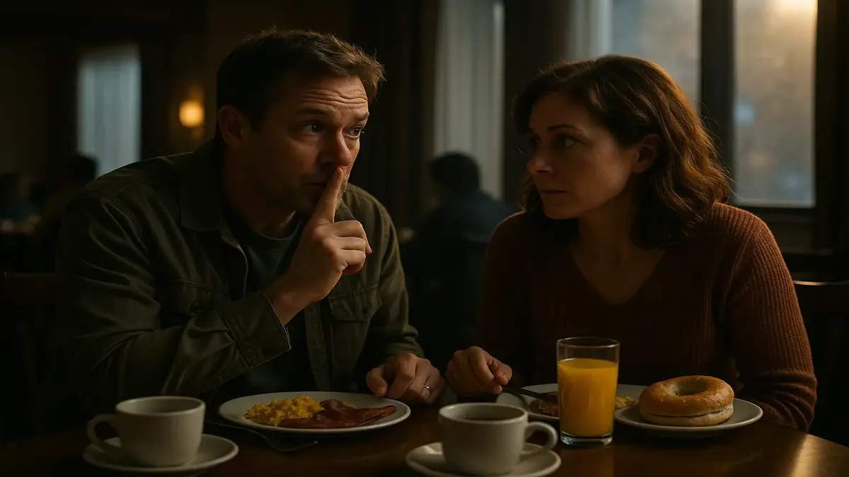 Family struggling to sleep in a noisy hotel room under loud neighbors, cinematic style image.