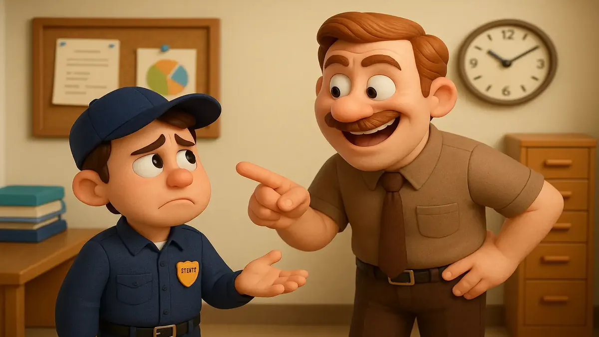 Cartoon 3D illustration of a young field supervisor navigating challenges in security management.