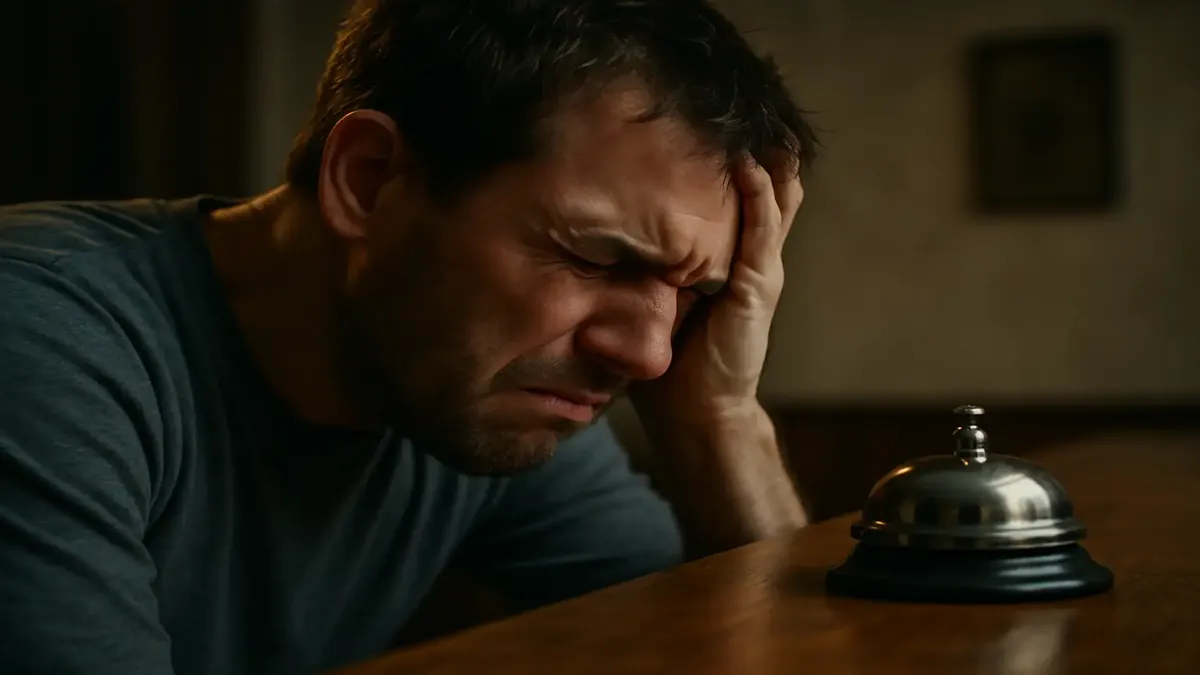 A close-up of a vintage bell ringing loudly, evoking frustration and annoyance in the quiet of night.