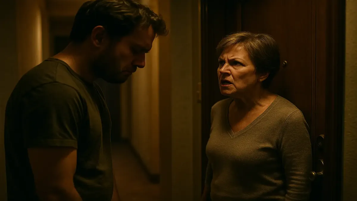 Man plotting petty revenge against his Karen neighbor, cinematic style with dramatic lighting and expressions.