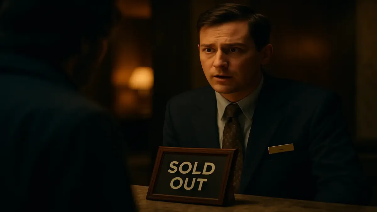 Cinematic view of a fully booked hotel, emphasizing the concept of 'sold out' in hospitality.