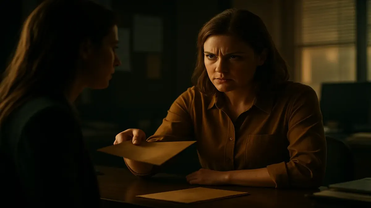 Coworker demands bank errand, highlighting workplace conflict and employee frustration in a cinematic style.