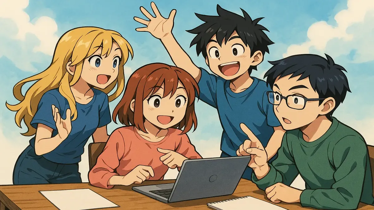 Anime-style illustration of a lively discussion thread for sharing thoughts and questions.