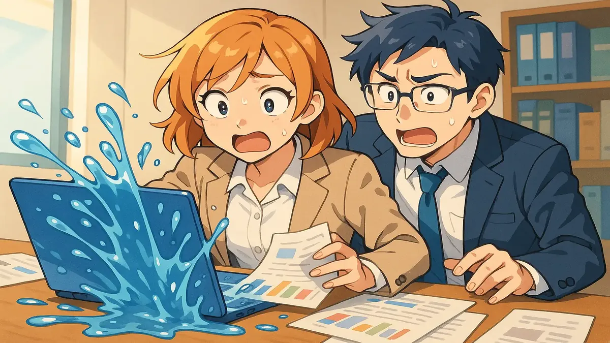 Anime-style illustration of a finance worker troubleshooting a SQL query to fix sales errors.