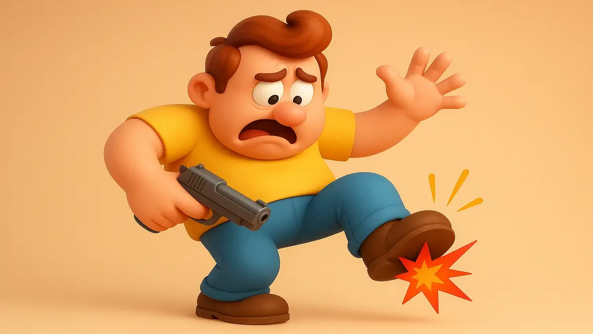 Cartoon-3D image of a person playfully jumping while holding a construction tool, symbolizing mixed metaphors.