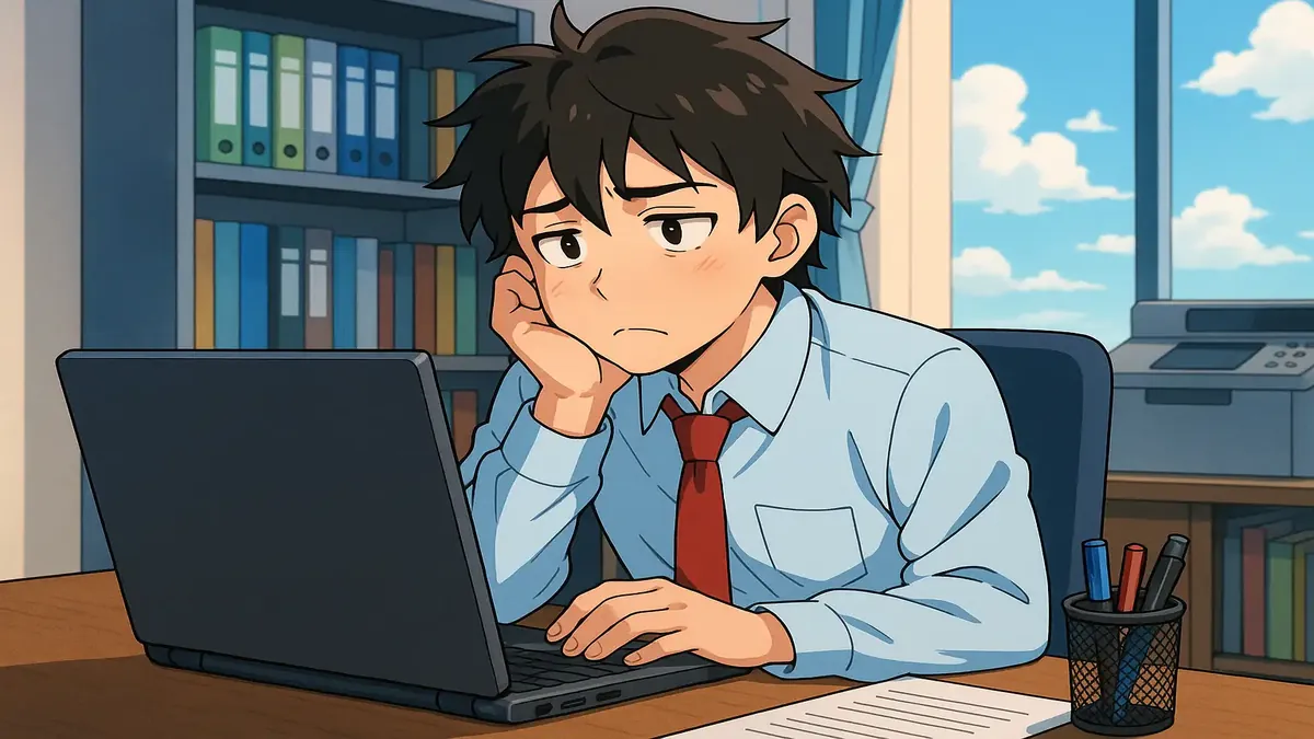 Anime illustration depicting a character waiting patiently for feedback on a compliance issue update.