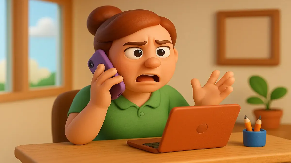Cartoon-style illustration of a frustrated guest with a phone, representing booking challenges for gatherings.