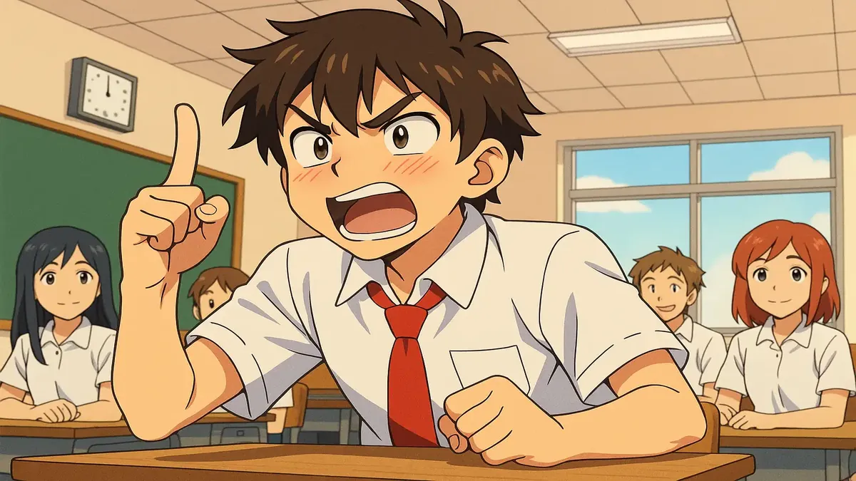 Anime-style illustration of a high school classroom during AP Psychology, capturing a lighthearted moment.
