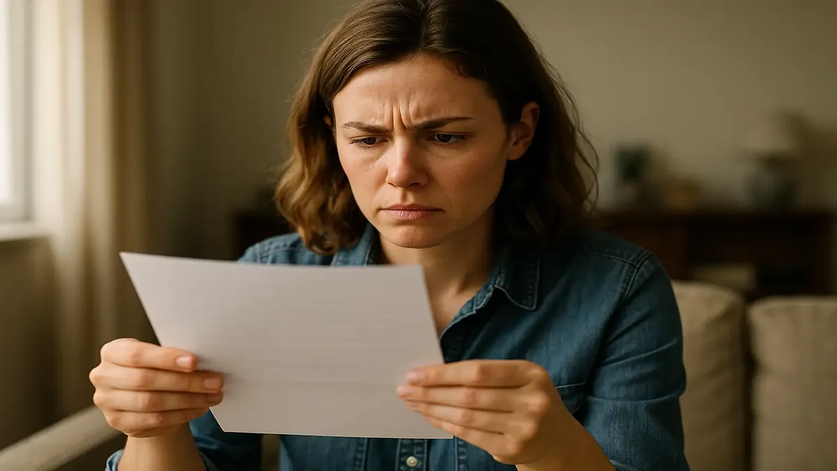 A person looking frustrated while reading a survey about hiring choices and room cleanliness issues.
