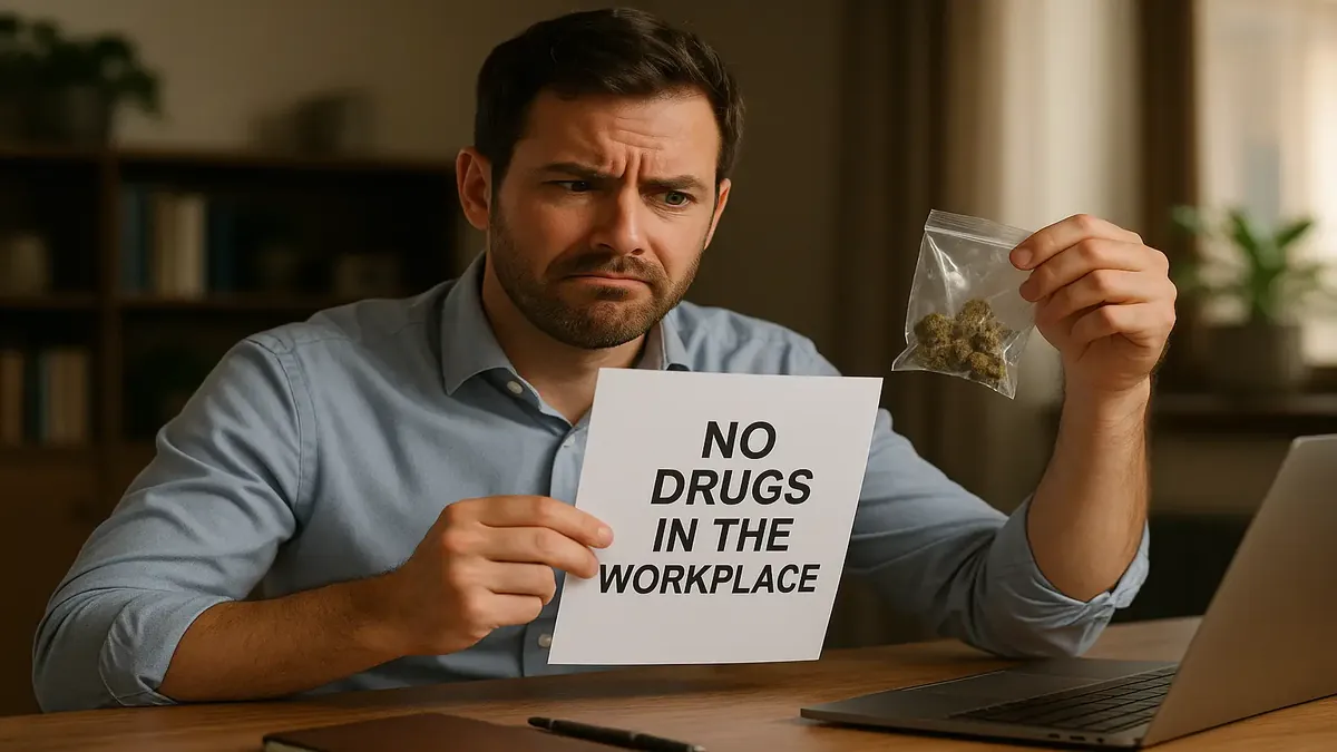Employee reviewing workplace fitness policy document, highlighting importance of clear communication in the workplace.