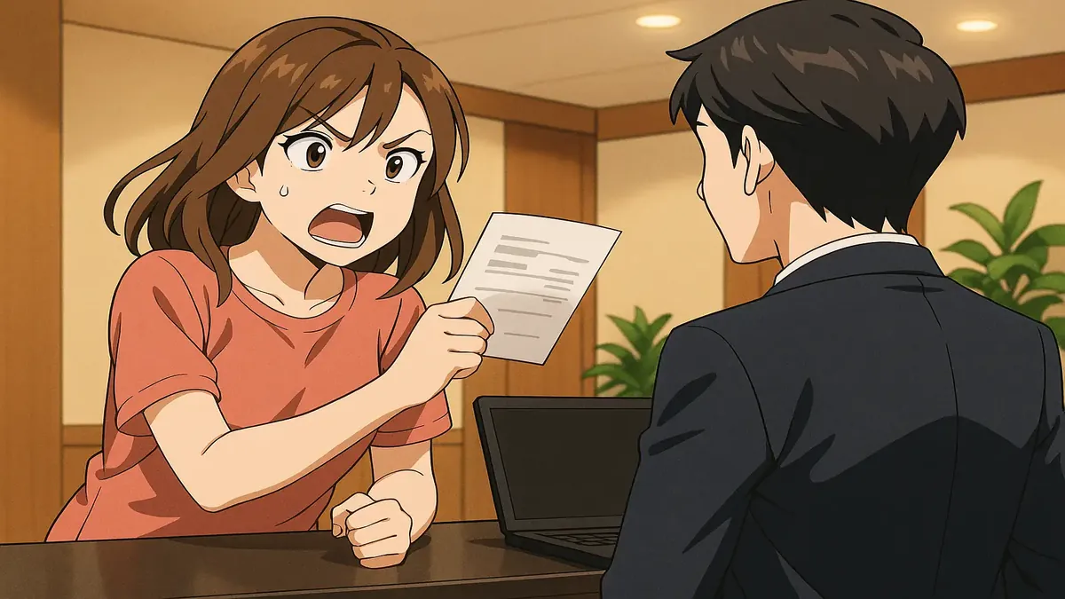 Anime illustration of a confused person looking at a bill with unexpected charges, representing common billing issues.