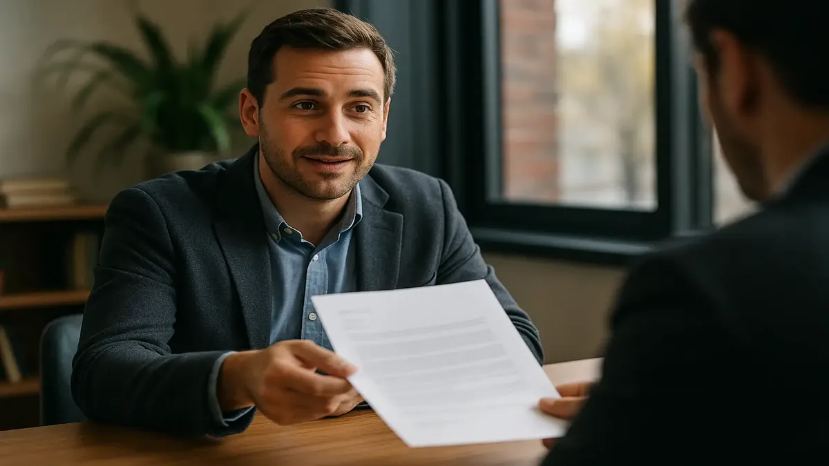 Man contemplating a job offer with a thoughtful expression, symbolizing career decisions and negotiation.