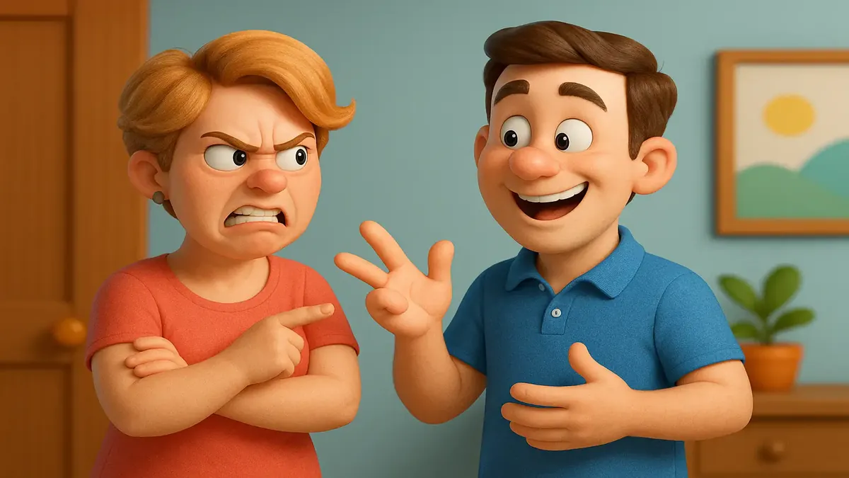 Colorful cartoon-3D illustration of a Kevin and a Karen, showcasing their contrasting personalities in a humorous way.