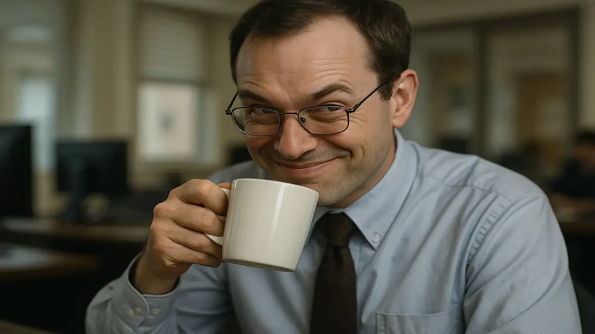 A steaming cup of coffee on a desk, symbolizing tension and passive-aggressive office interactions.