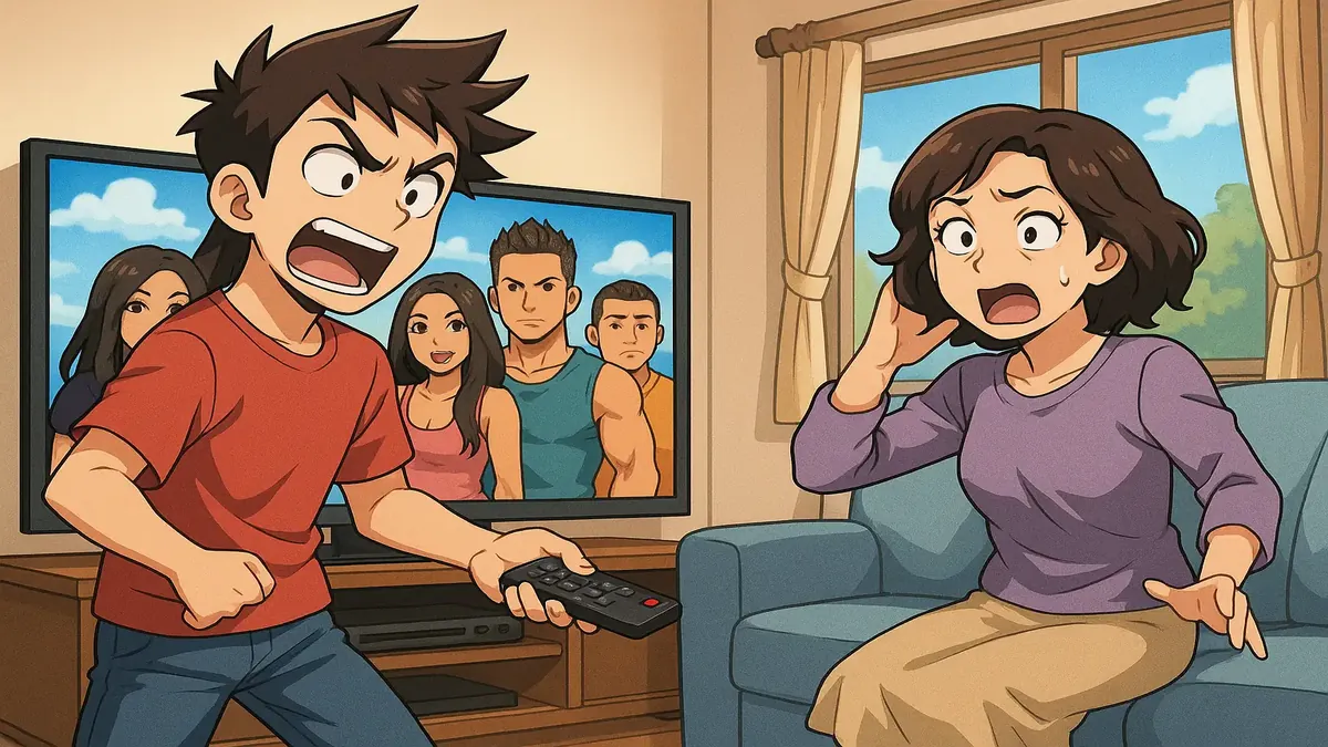 Funny anime illustration of a mischievous prank involving TVs at the Jersey Shore house.