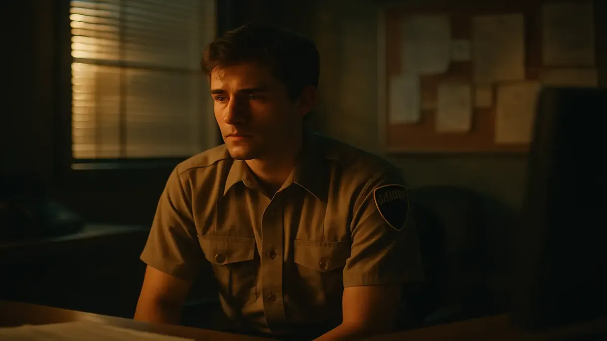 Cinematic image of a young waiter reflecting on a summer job experience and workplace challenges.