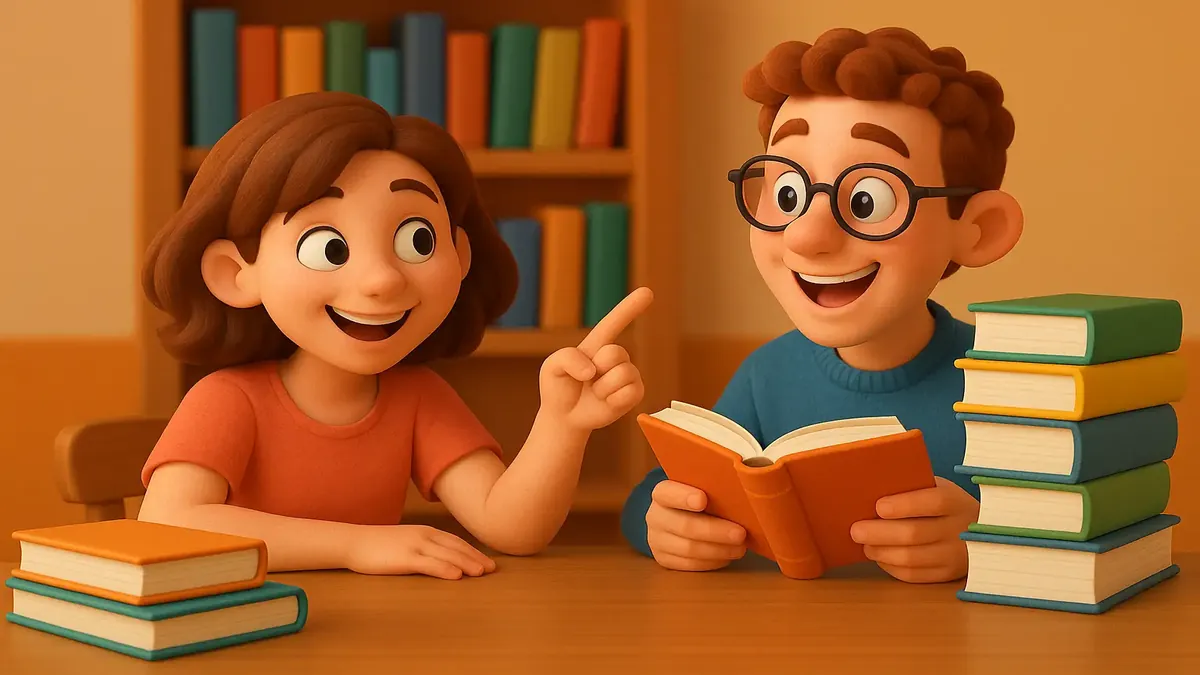 Cartoon 3D illustration of a cozy reading nook with books, symbolizing healing through literature and storytelling.